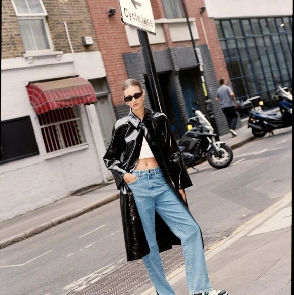 NWT nasty gal Premium Faux Leather Vinyl Mac trench Coat black 14 - Picture 8 of 8